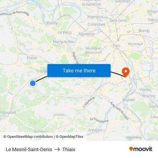 Le Mesnil-Saint-Denis to Thiais map