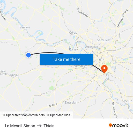 Le Mesnil-Simon to Thiais map