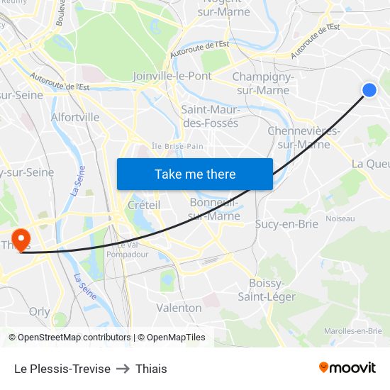 Le Plessis-Trevise to Thiais map