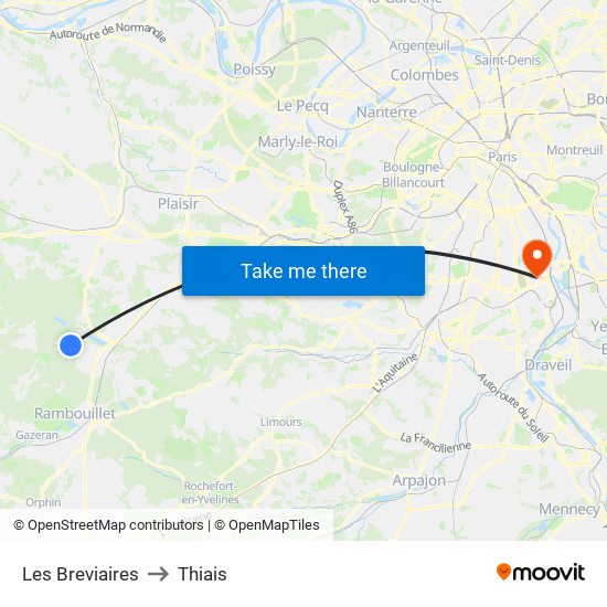 Les Breviaires to Thiais map