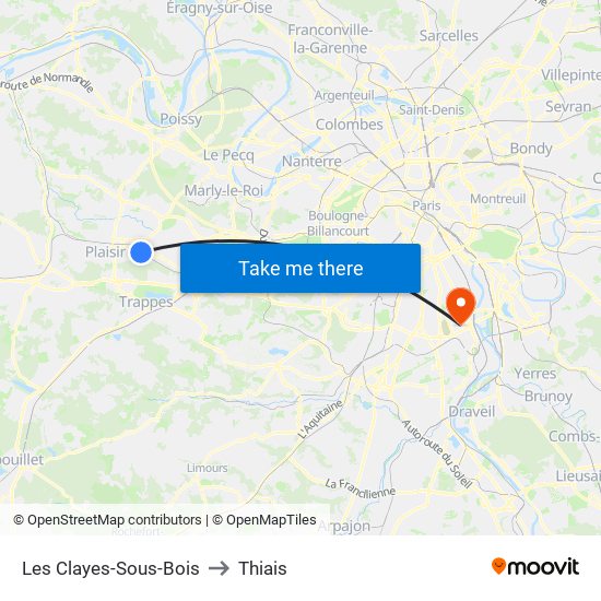 Les Clayes-Sous-Bois to Thiais map