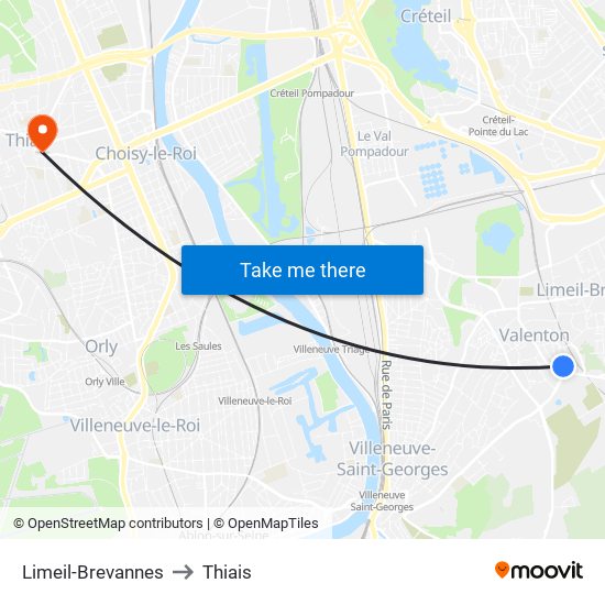 Limeil-Brevannes to Thiais map
