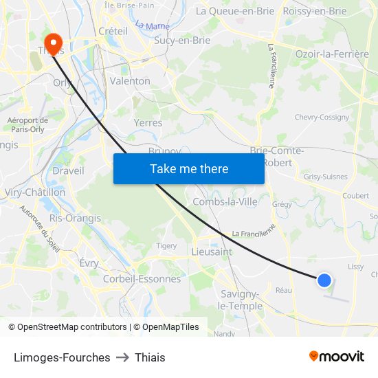 Limoges-Fourches to Thiais map