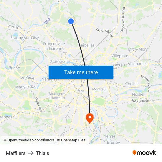 Maffliers to Thiais map