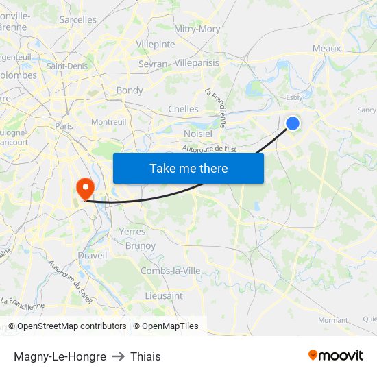 Magny-Le-Hongre to Thiais map