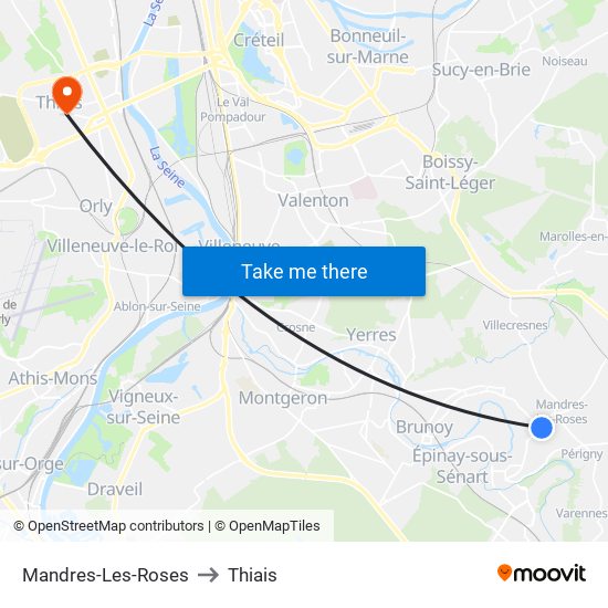 Mandres-Les-Roses to Thiais map