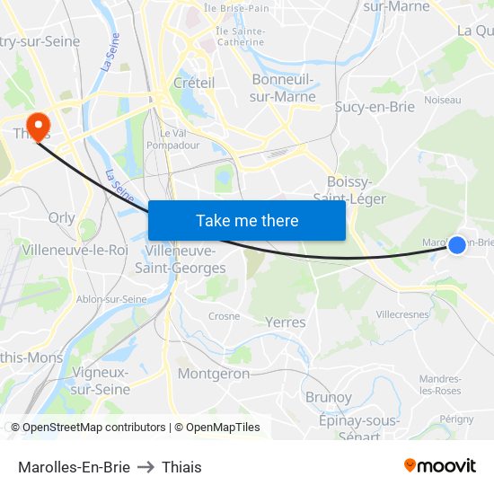 Marolles-En-Brie to Thiais map