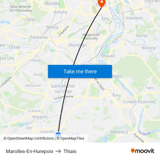 Marolles-En-Hurepoix to Thiais map
