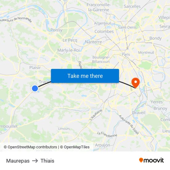Maurepas to Thiais map