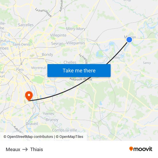 Meaux to Thiais map