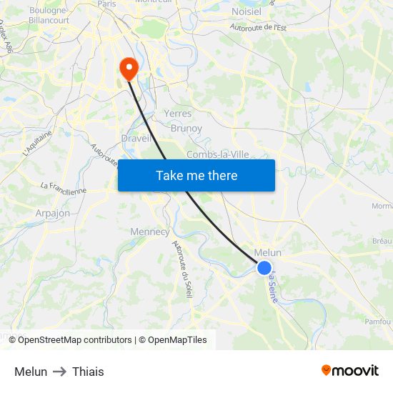 Melun to Thiais map