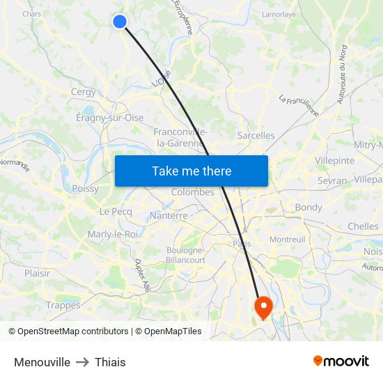 Menouville to Thiais map