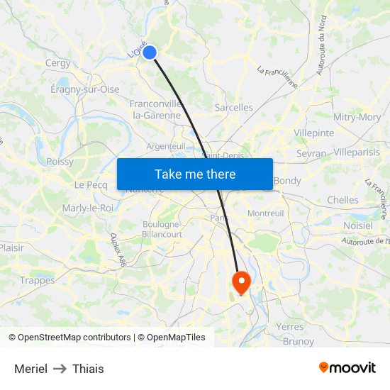 Meriel to Thiais map