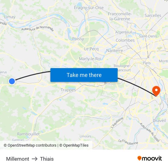 Millemont to Thiais map
