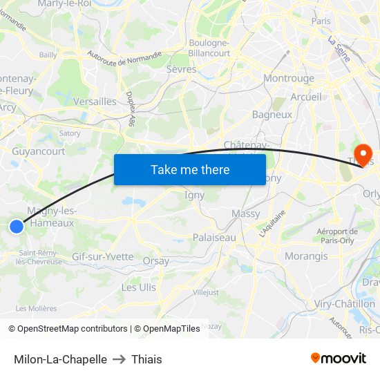 Milon-La-Chapelle to Thiais map