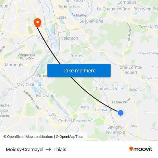 Moissy-Cramayel to Thiais map