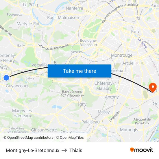 Montigny-Le-Bretonneux to Thiais map