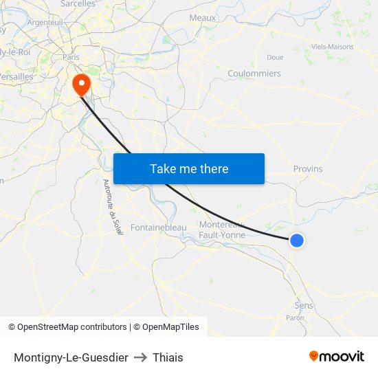 Montigny-Le-Guesdier to Thiais map