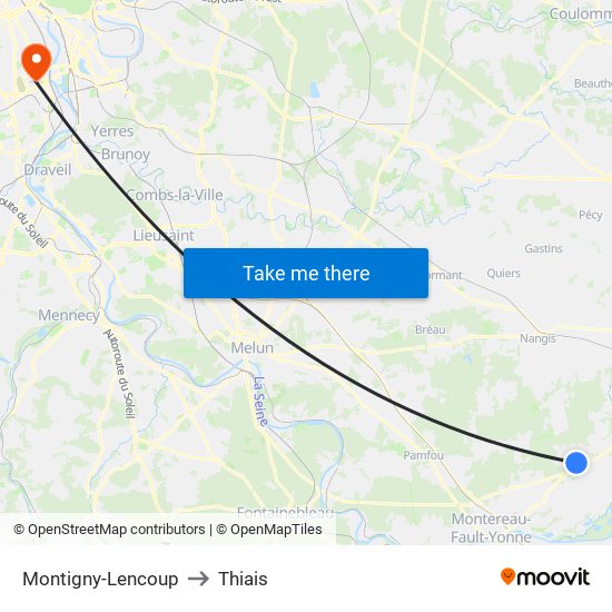 Montigny-Lencoup to Thiais map