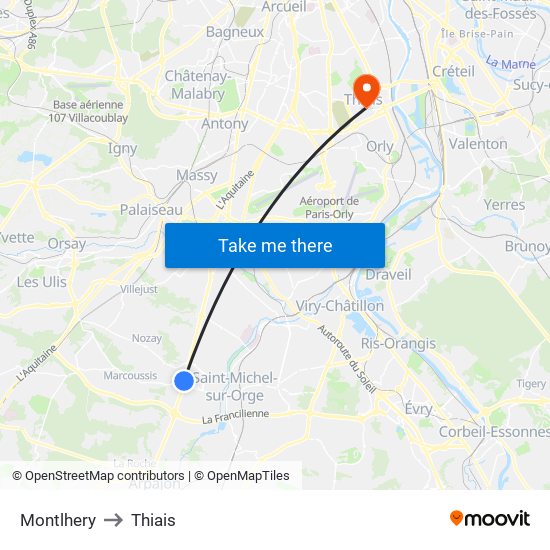 Montlhery to Thiais map