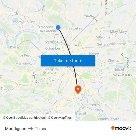 Montlignon to Thiais map