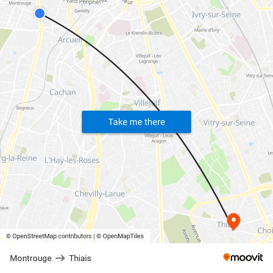 Montrouge to Thiais map