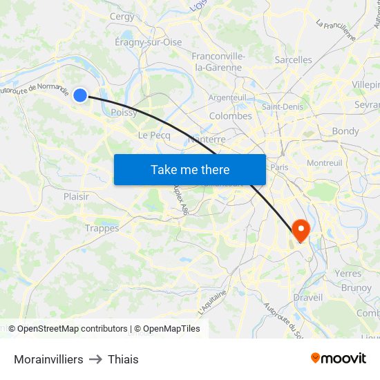 Morainvilliers to Thiais map