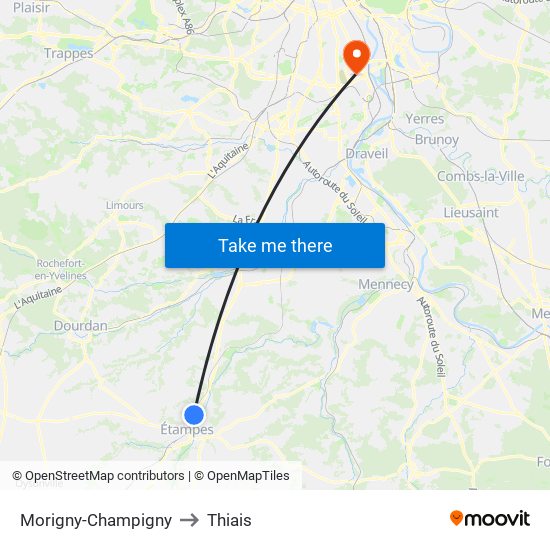 Morigny-Champigny to Thiais map