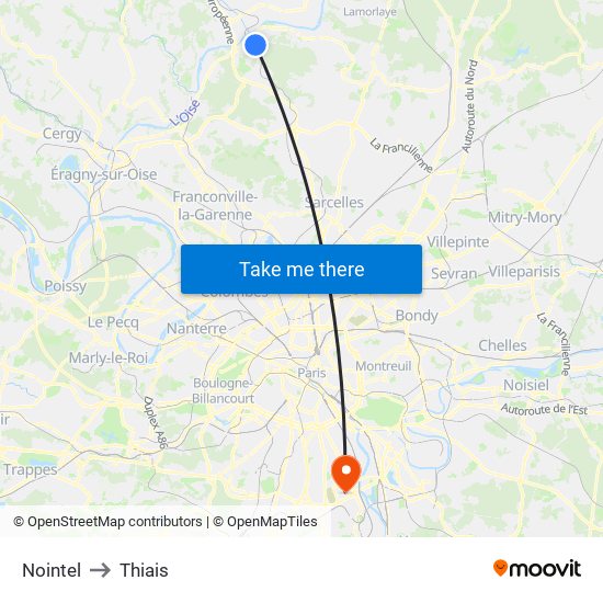 Nointel to Thiais map