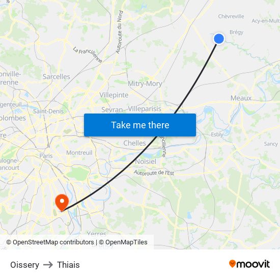 Oissery to Thiais map