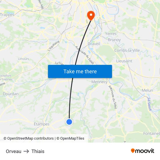 Orveau to Thiais map