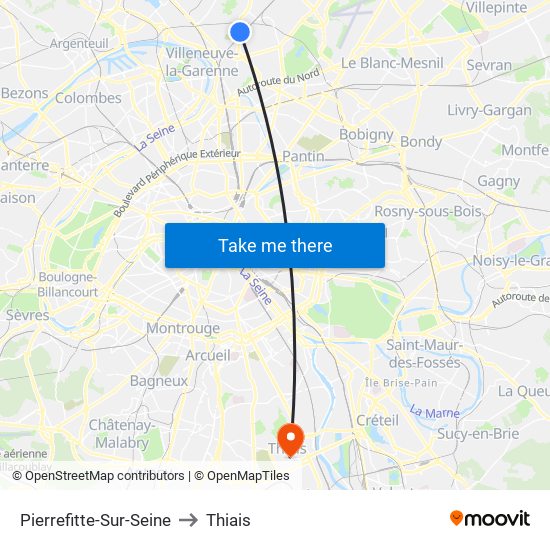 Pierrefitte-Sur-Seine to Thiais map