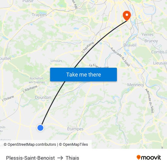 Plessis-Saint-Benoist to Thiais map