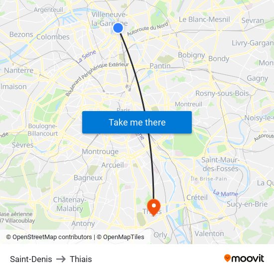 Saint-Denis to Thiais map