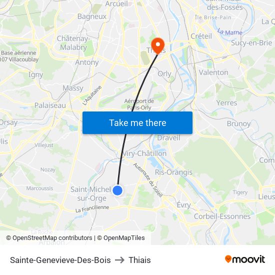 Sainte-Genevieve-Des-Bois to Thiais map