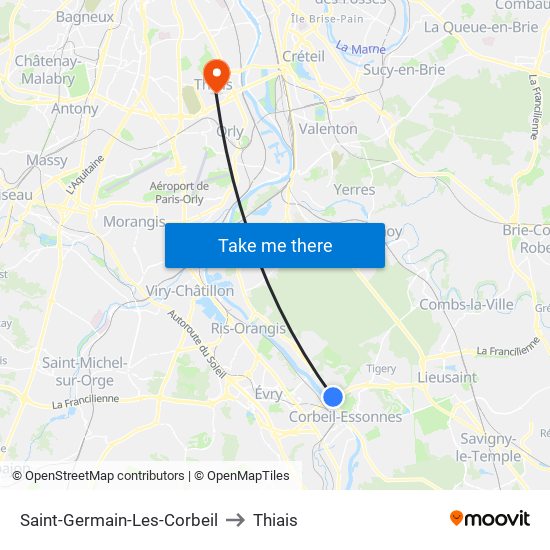 Saint-Germain-Les-Corbeil to Thiais map