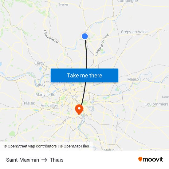 Saint-Maximin to Thiais map