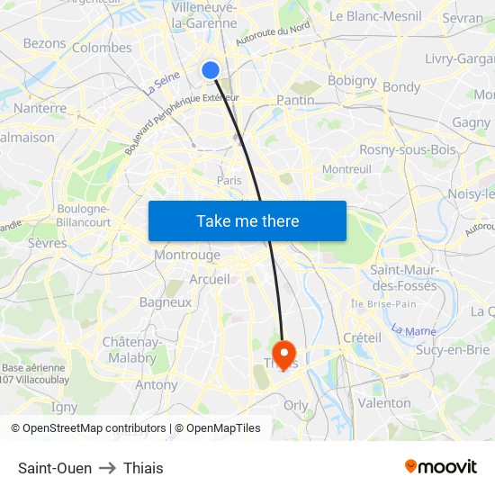 Saint-Ouen to Thiais map