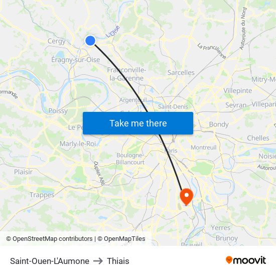 Saint-Ouen-L'Aumone to Thiais map