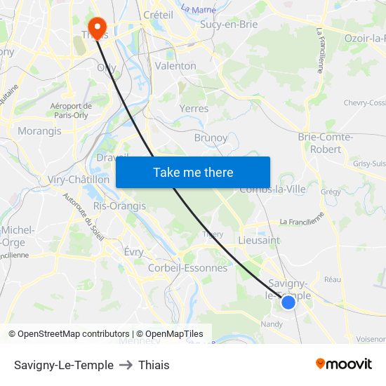 Savigny-Le-Temple to Thiais map