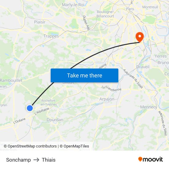 Sonchamp to Thiais map