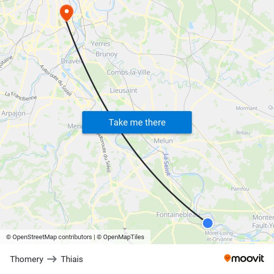 Thomery to Thiais map