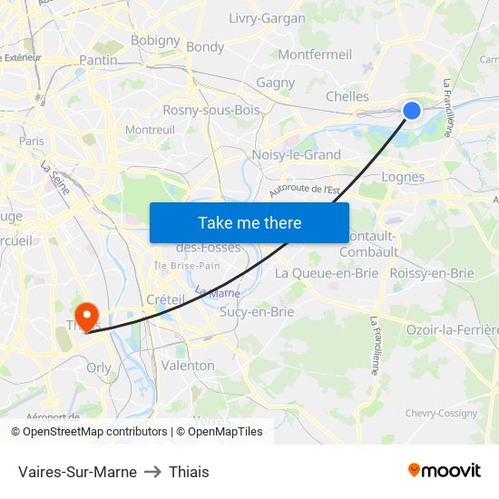 Vaires-Sur-Marne to Thiais map