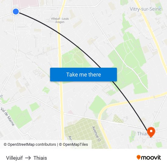 Villejuif to Thiais map