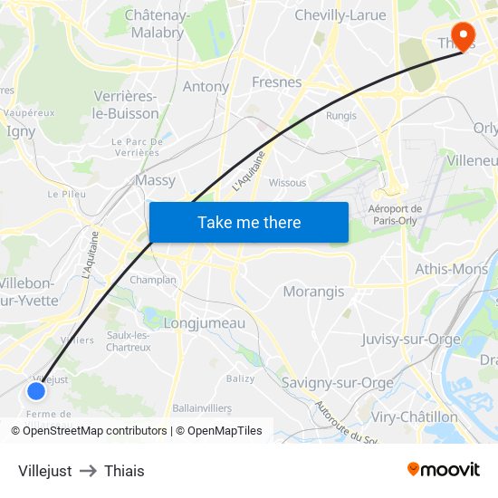 Villejust to Thiais map