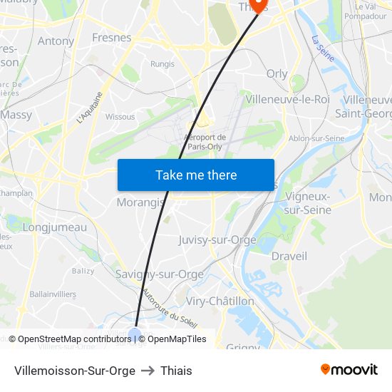 Villemoisson-Sur-Orge to Thiais map