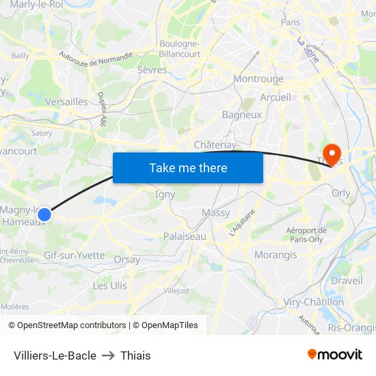 Villiers-Le-Bacle to Thiais map
