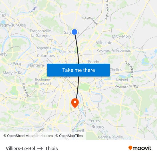 Villiers-Le-Bel to Thiais map