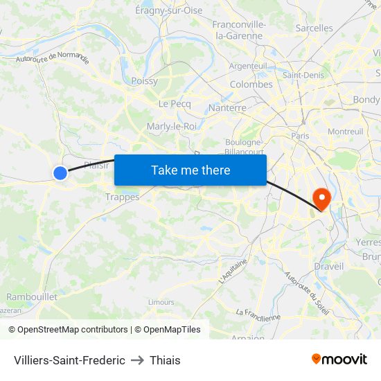 Villiers-Saint-Frederic to Thiais map