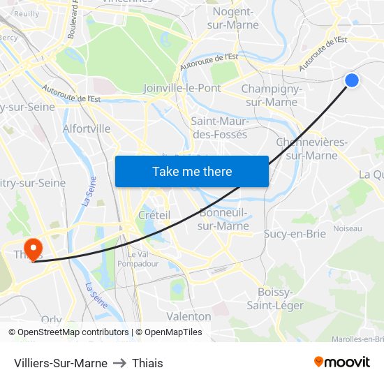 Villiers-Sur-Marne to Thiais map